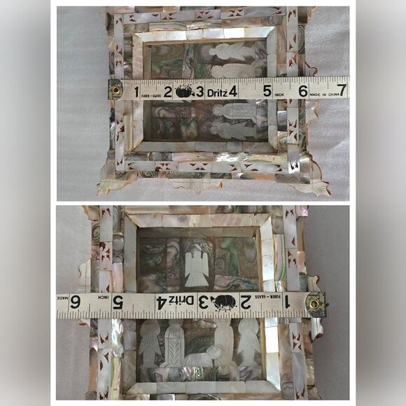 Antique Mother Of Pearl Inlay Holy Lady Nativity Diorama Icon Shadowbox AS IS - Picture 5 of 8